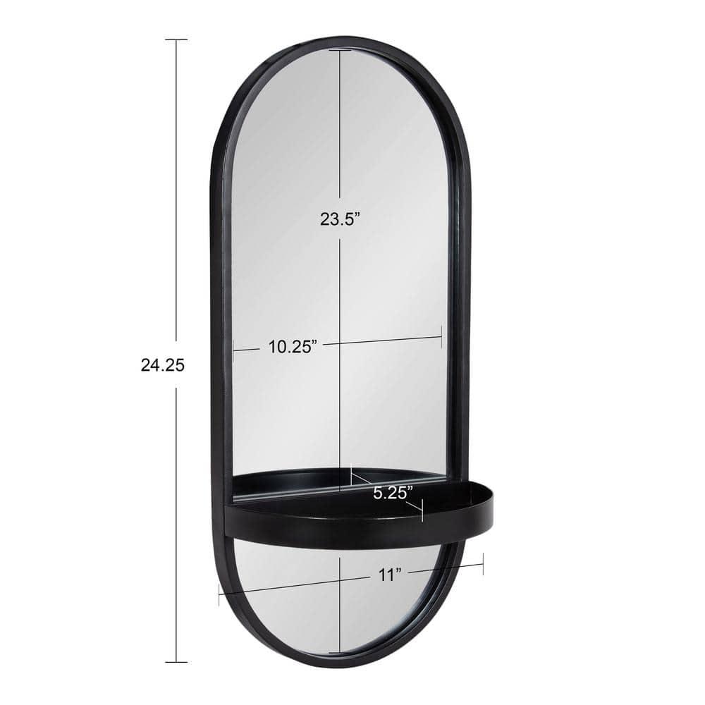 11"x25" Estero KD Metal Wall Mirror with Shelf Black - Kate & Laurel All Things Decor: Oval, Mid-Century Modern