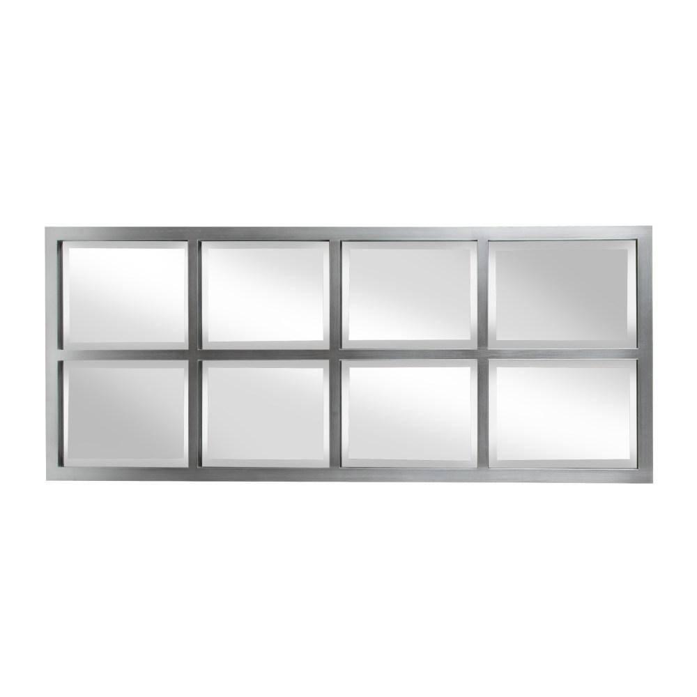 17" x 42" Stryker Windowpane Framed 8-Pane Wall Mirror Silver - Kate and Laurel: Beveled, Easy Mount