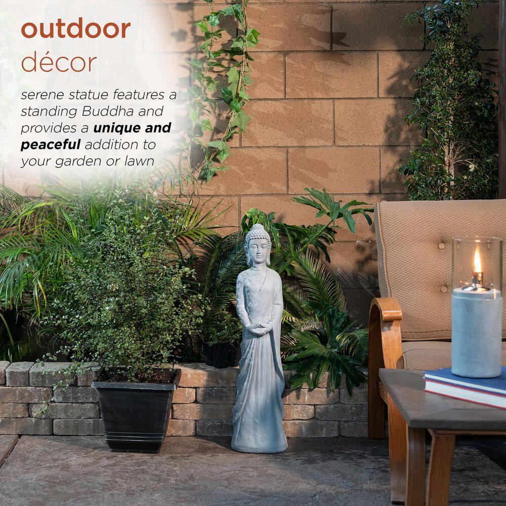 32" Magnesium Oxide Standing Buddha Statue Gray - Alpine Corporation: Outdoor Decor, Garden Accent