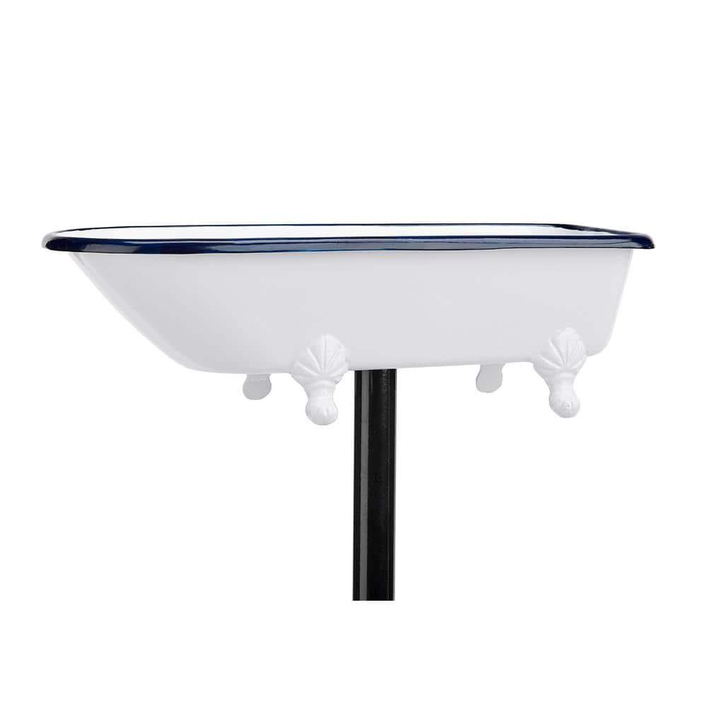 Brass Bird Bath Tub, White Finish, Featuring Clawfoot Bathtub Design, Bird Feeder, Includes Garden Pole by Good Directions