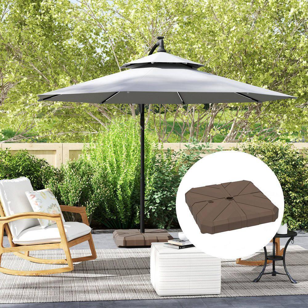 Outsunny Cantilever Offset Umbrella Base, Heavy Duty Outdoor Umbrella Stand Base, Stand/Water Filled Patio Umbrella Base for Garden Poolside, Brown