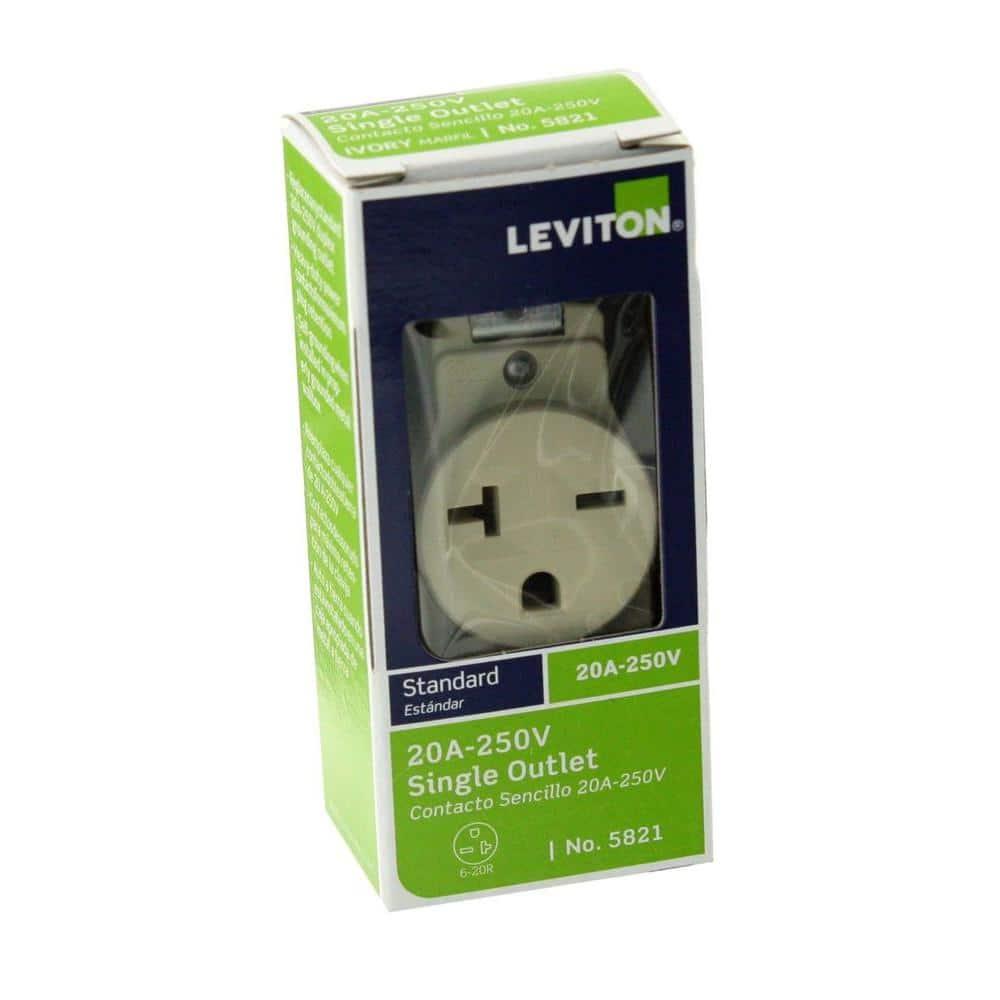 Ivory 20 Amp 250V Single Commercial Outlet with Wall Plate