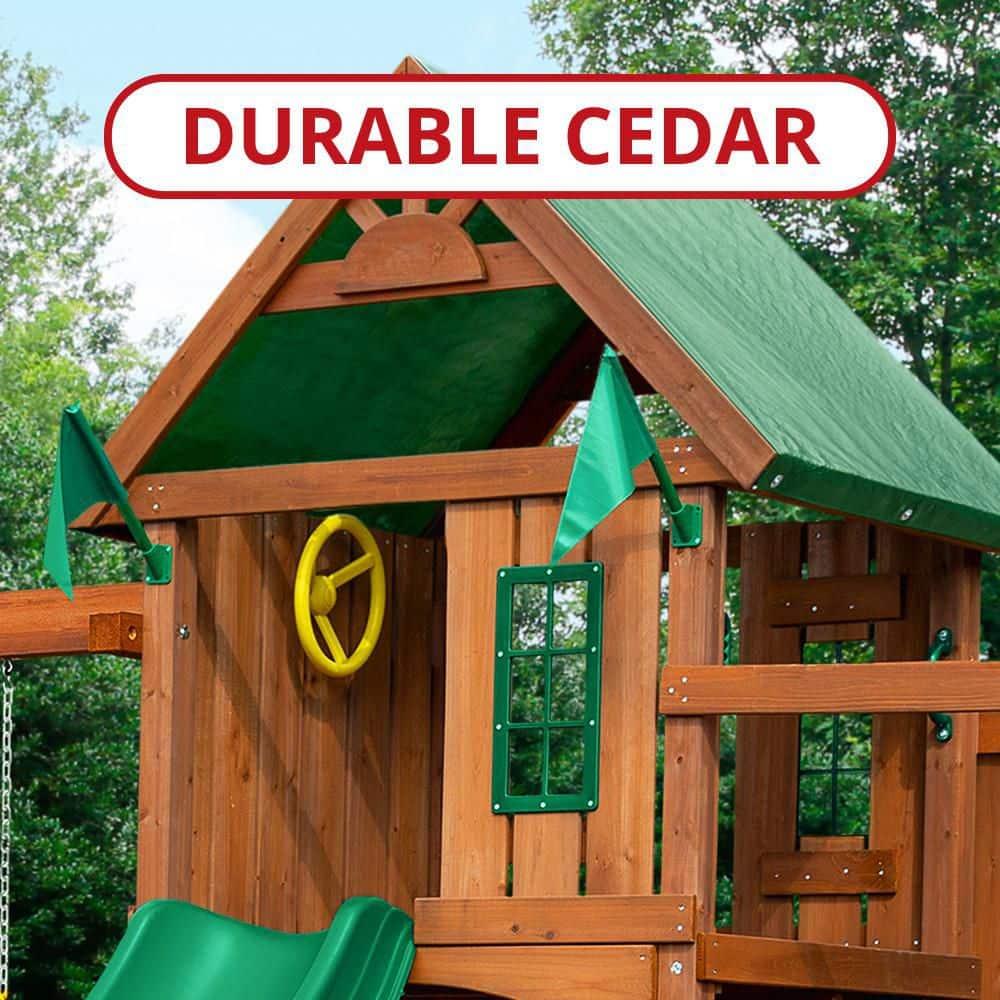 Swing-N-Slide Knightsbridge Wooden Backyard Swing Set with Alpine Wave Slide, Glider Swing, and Rock Climbing Wall