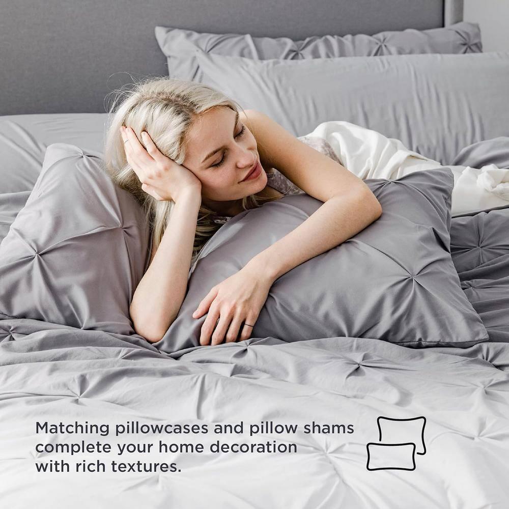 King Size Comforter Set - Bedding Set King 7 Pieces, Pintuck Bed in a Bag Grey Bed Set with Comforter, Sheets, Pillowcases & Shams
