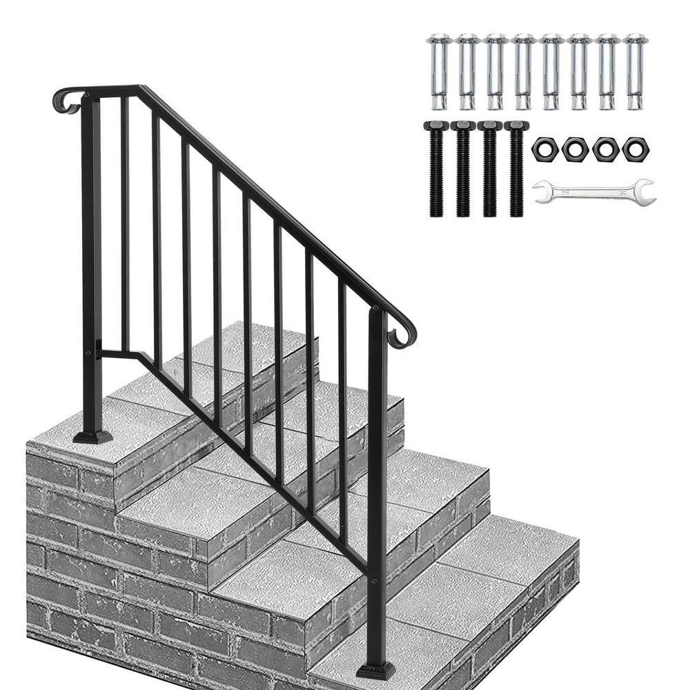 BaytoCare Handrail for Stairs 3-Step Stair Railing Steps Handrail - Black