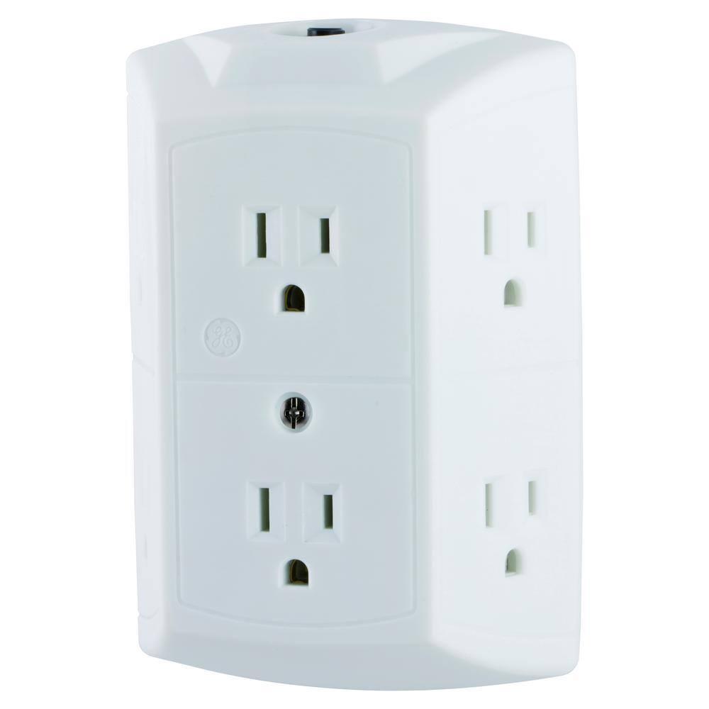 GE 6-Outlet Wall Adapter, Reset Button, Wide Spaced Outlets, 56575