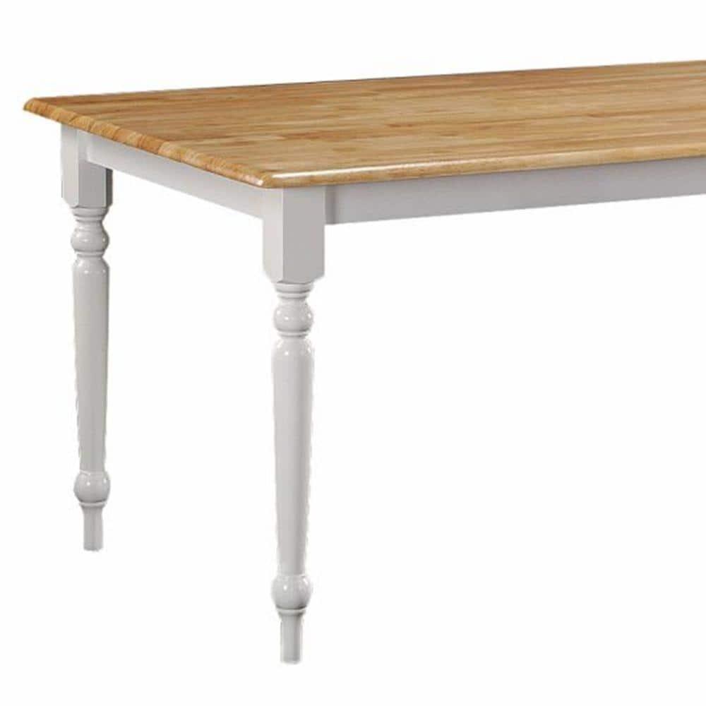 Grained Rectangular Wooden Dining Table with Turned Legs - Brown & White
