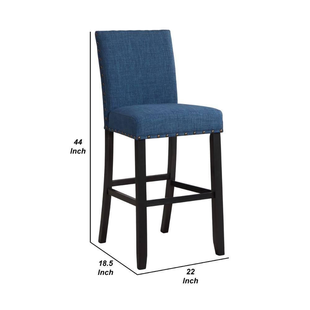 Bar Chair with Fabric Seat & Nailhead Trim, Blue - Set of 2