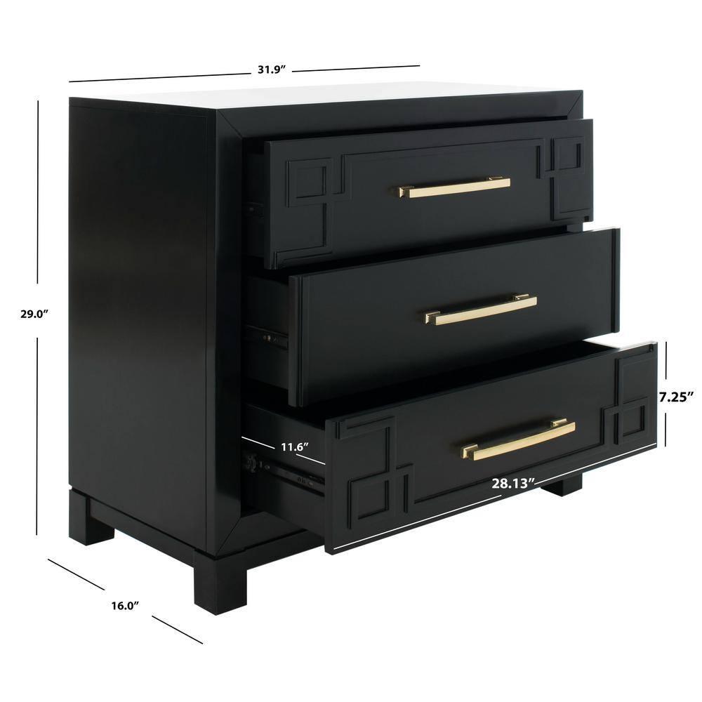 Raina 3 Drawer Chest - CHS6412 - Black/Gold - Safavieh