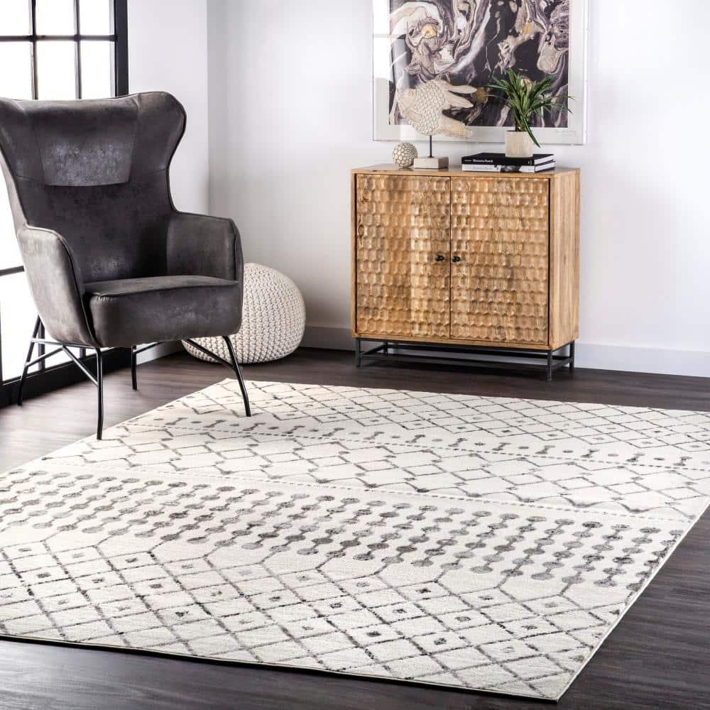 Nuloom 7x9 Zola Geometric Moroccan Indoor Area Rug, Grey, Faded Bohemian Design, Stain Resistant, BedroomLiving Room, Kitchen,
