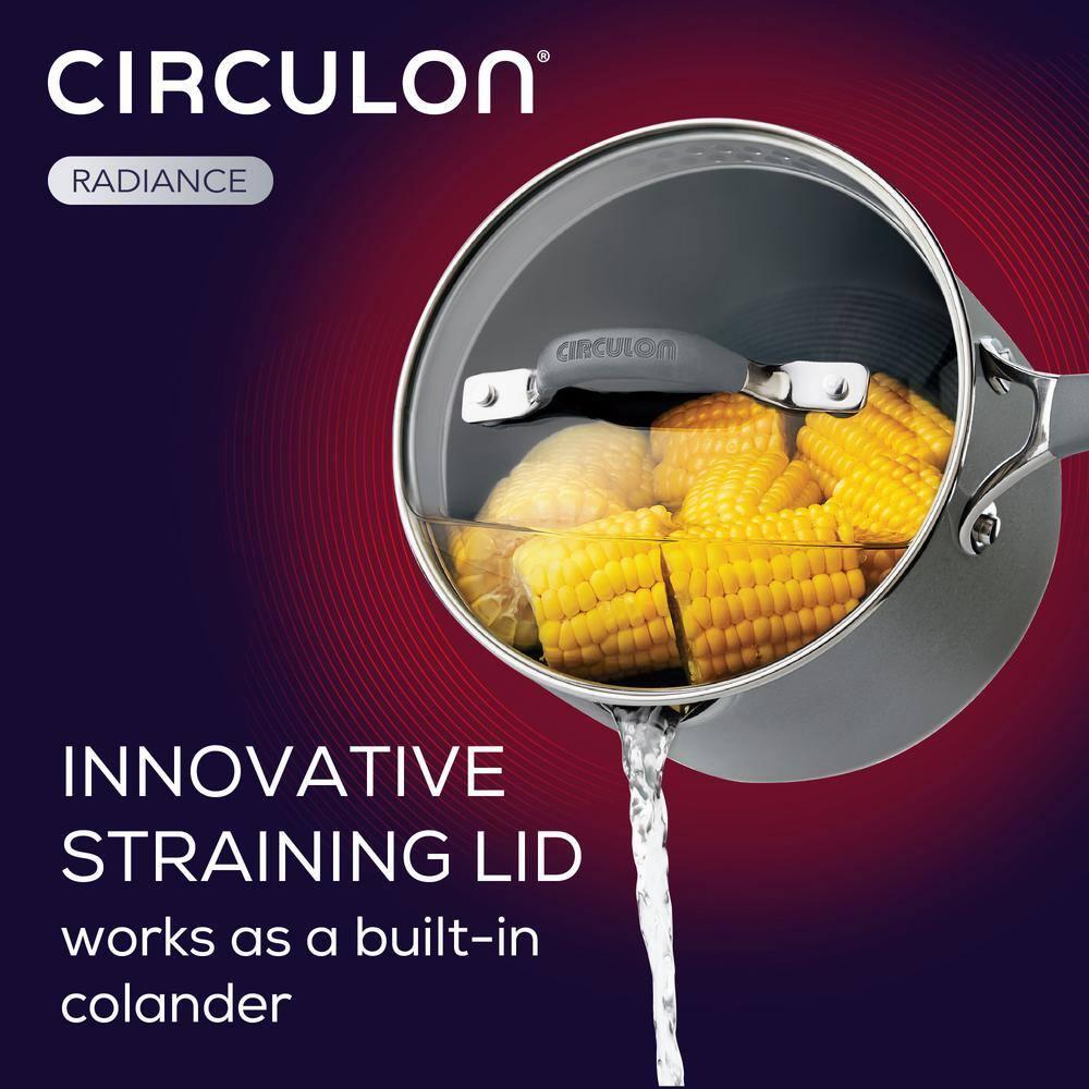 Circulon Circulon Radiance Hard-Anodized Nonstick Saucepan with Straining Lid, 3-Quart