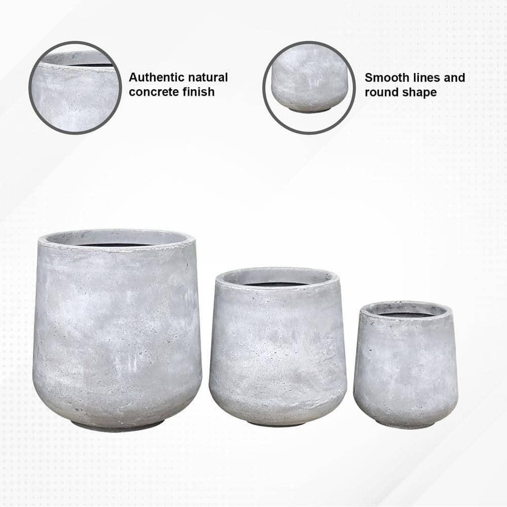 Kante Set of 3 Lightweight Concrete Footed Tulip Outdoor Planter - Rosemead Home & Garden, Inc.: Modern Design Patio Pots
