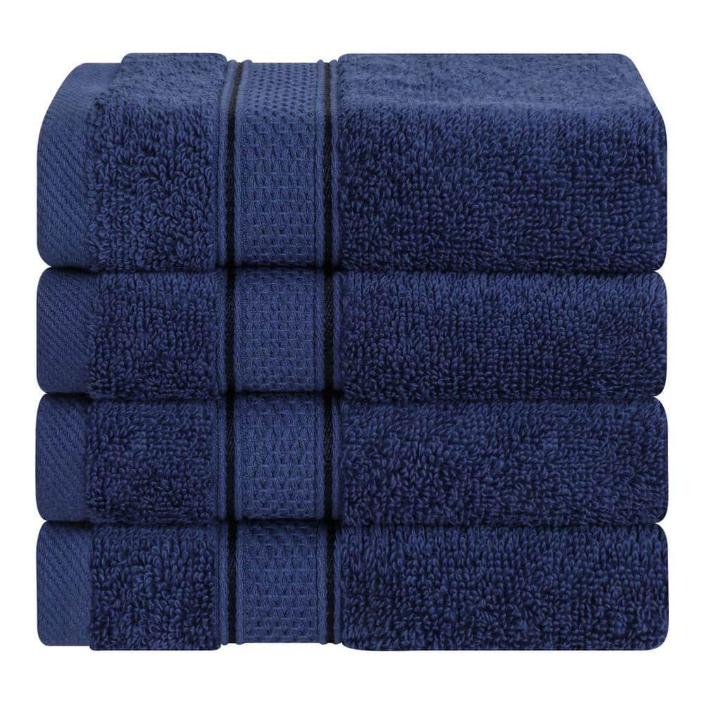 American Soft Linen Salem 4 Pack Washcloth Set, 100% Cotton Washcloth Hand Face Towels for Bathroom and Kitchen, Navy Blue