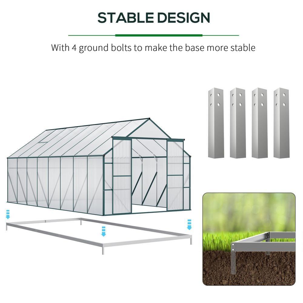 Outsunny 16' X 8' Aluminum Greenhouse Polycarbonate Walk-In Garden Greenhouse Kit With Adjustable Roof Vent, Rain Gutter And Sliding Door For Winter, Clear