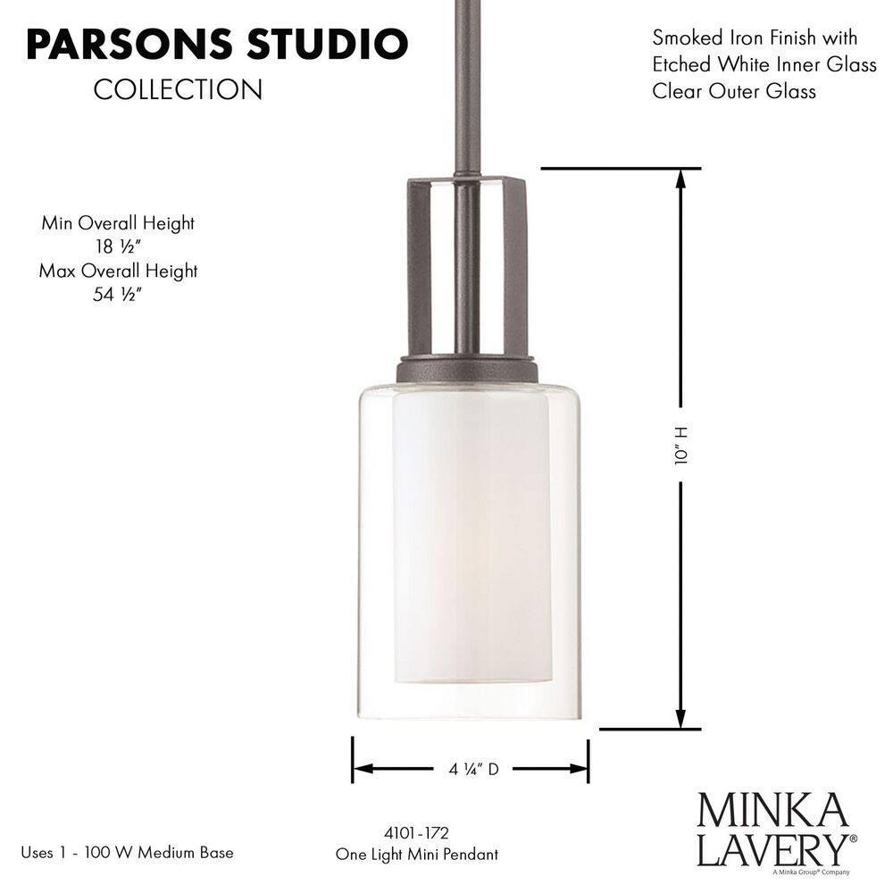 4101-172-Minka Lavery-Parsons Studio - 1 Light Mini Pendant in Transitional Style - 10 inches tall by 4.25 inches wide-Smoked Iron Finish