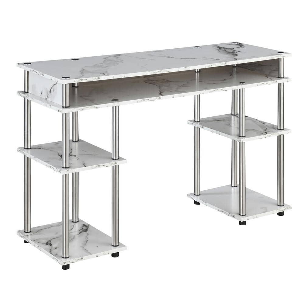 Convenience Concepts Designs2Go Student Desk with Shelves, White Faux Marble, All Ages - 30" Height