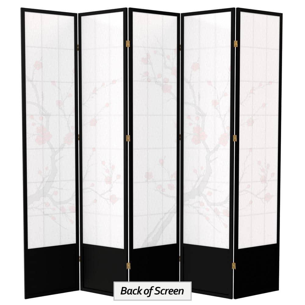 83.5" Black Cherry Blossom Shoji Room Divider with 5 Panels
