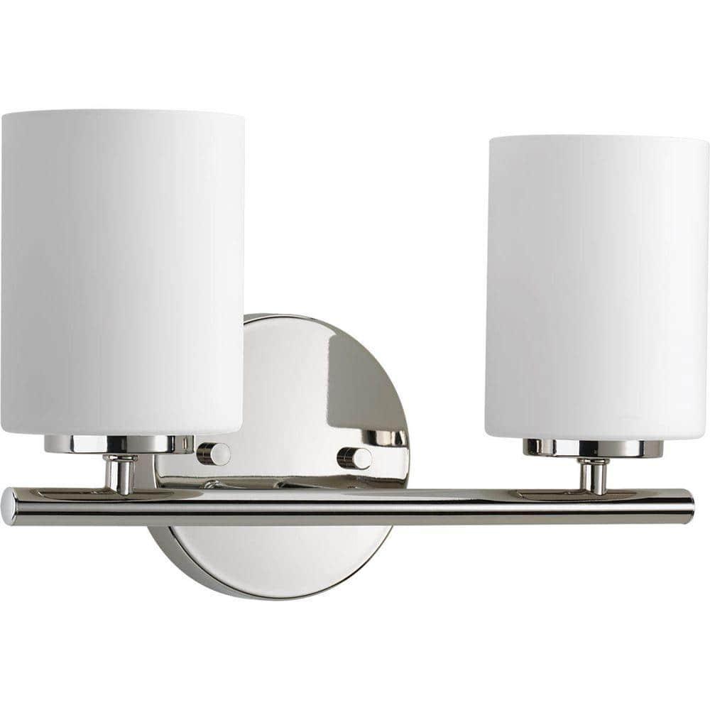 Progress Lighting Replay Collection 2-Light Bath Vanity, Polished Nickel, Shade Included