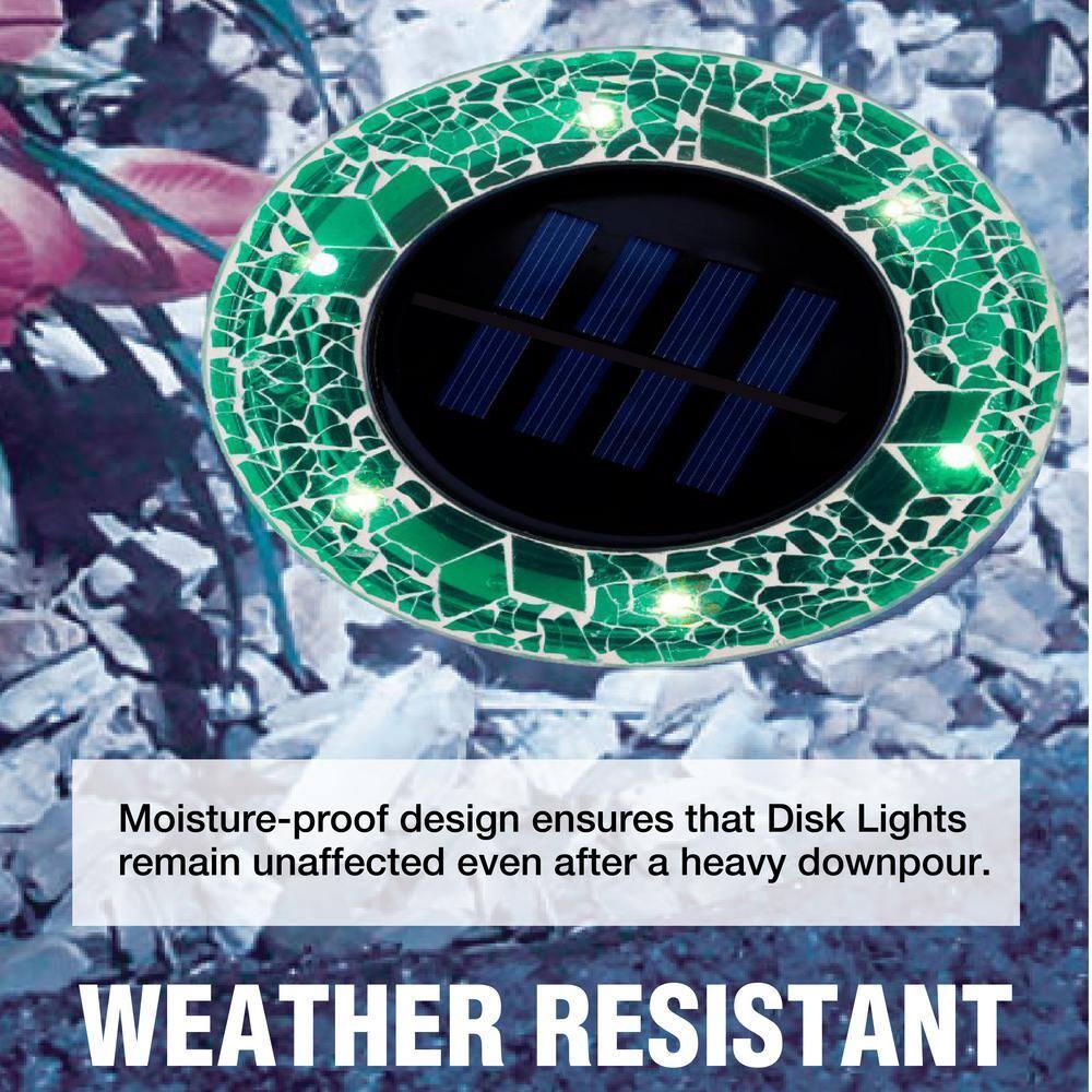 Bell + Howell 6 LED Round Green Mosaic Solar Powered Disk Lights with Auto On/Off - 4 Pack
