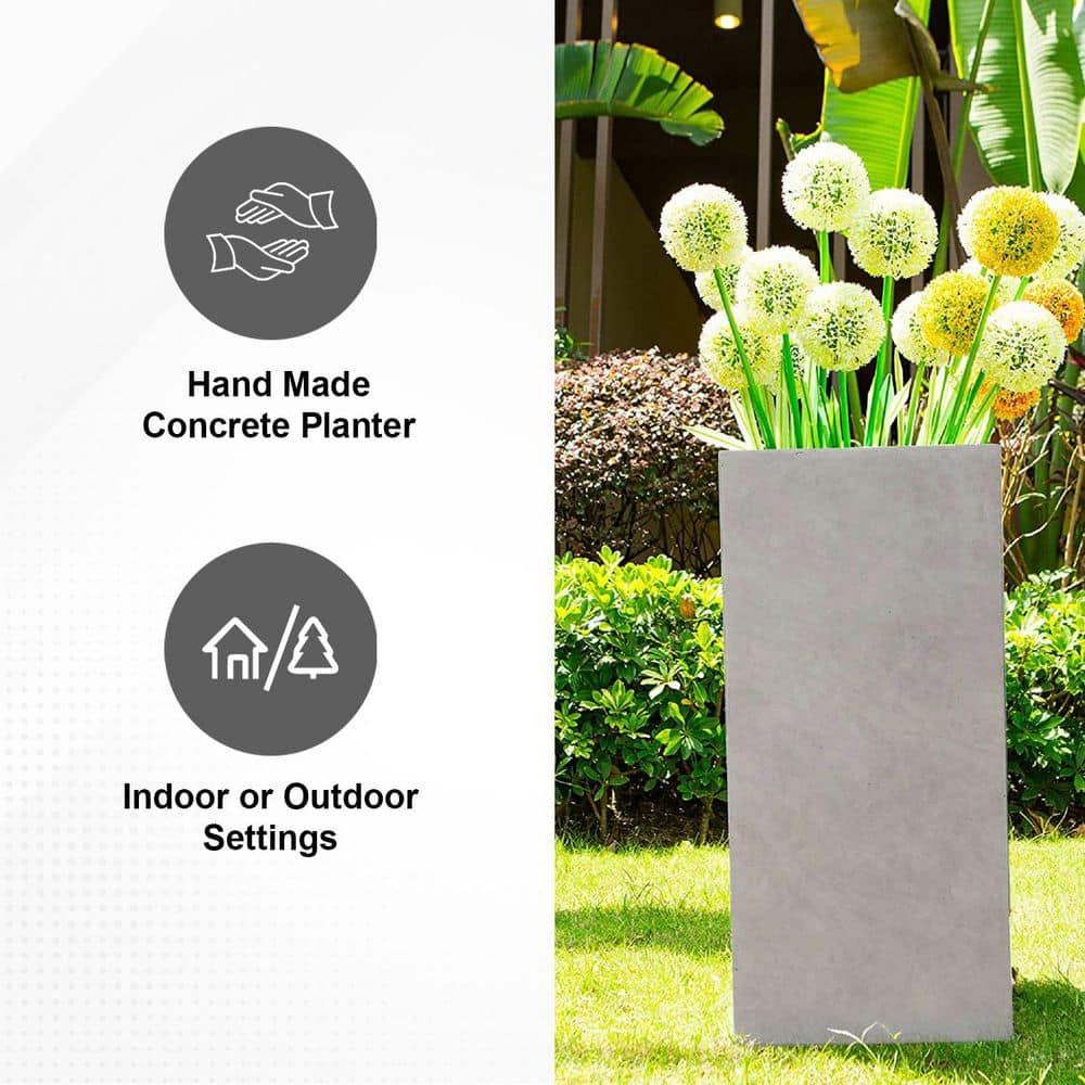 Rosemead Home & Garden, Inc. 14" Wide Kante Lightweight Durable Modern Tall Square Outdoor Decorative Planter Weathered Concrete Gray