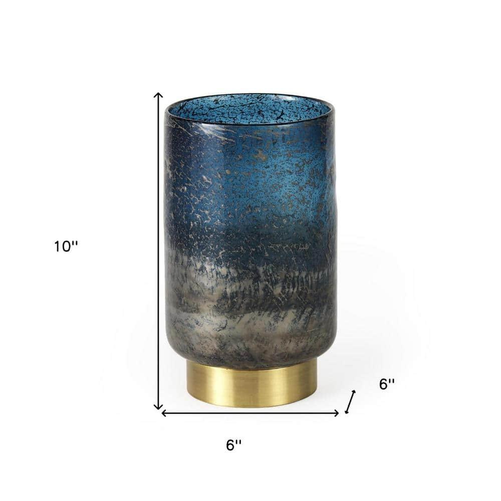 Everly Quinn 8" Artisan Blue And Gold Metallic Flat Bottom Vase