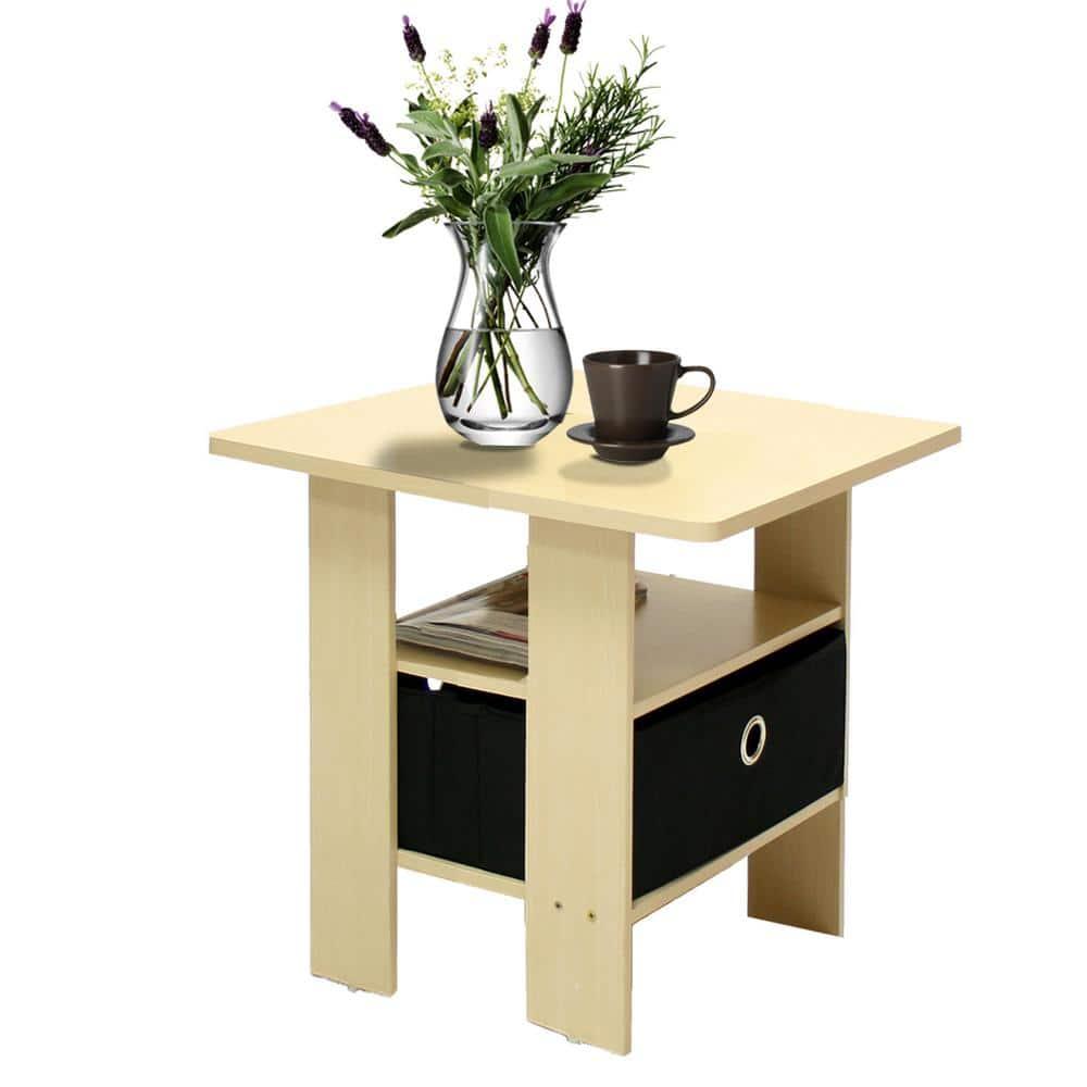 Furinno 1PC Modern Accent Sofa Side End Table W/Removable Drawer & Open Storage Shelf,Brown