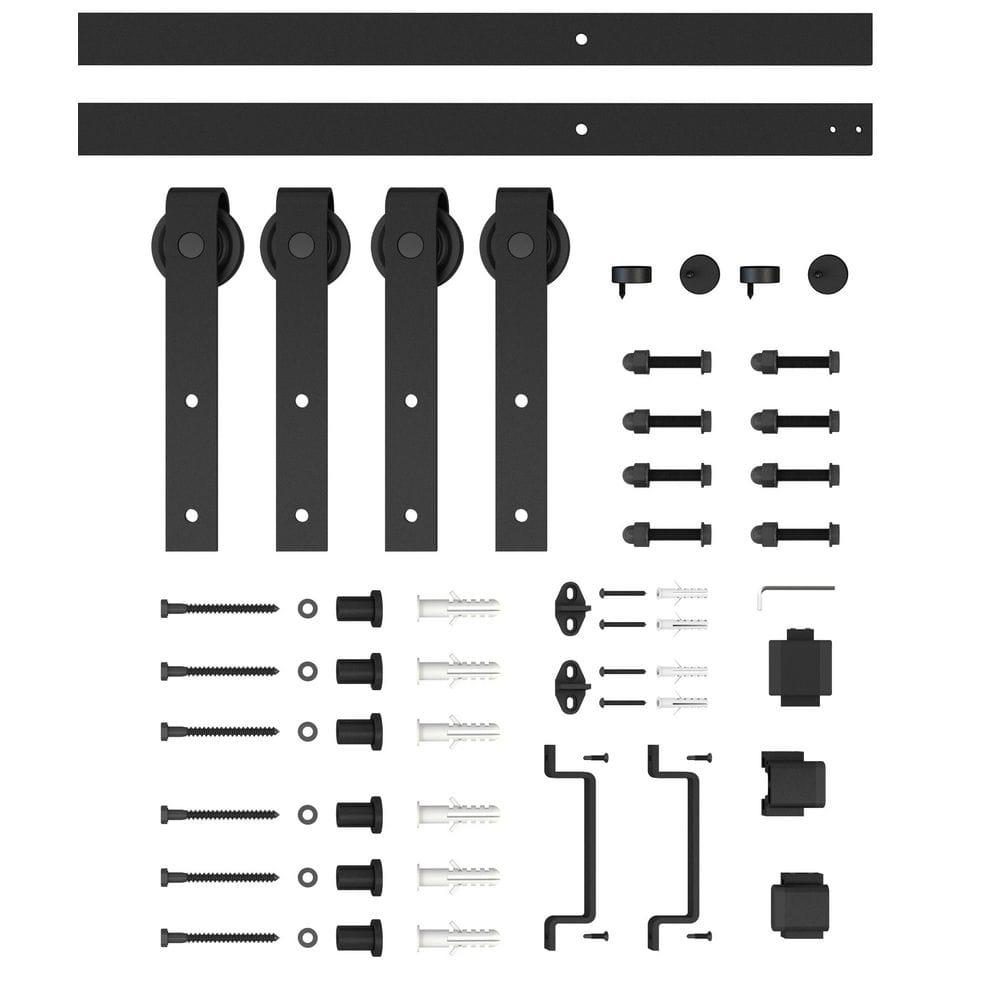 Calhome 3-Lite Tempered Frosted Glass White Finished Composite Double Sliding Barn Door with Hardware Kit Handle