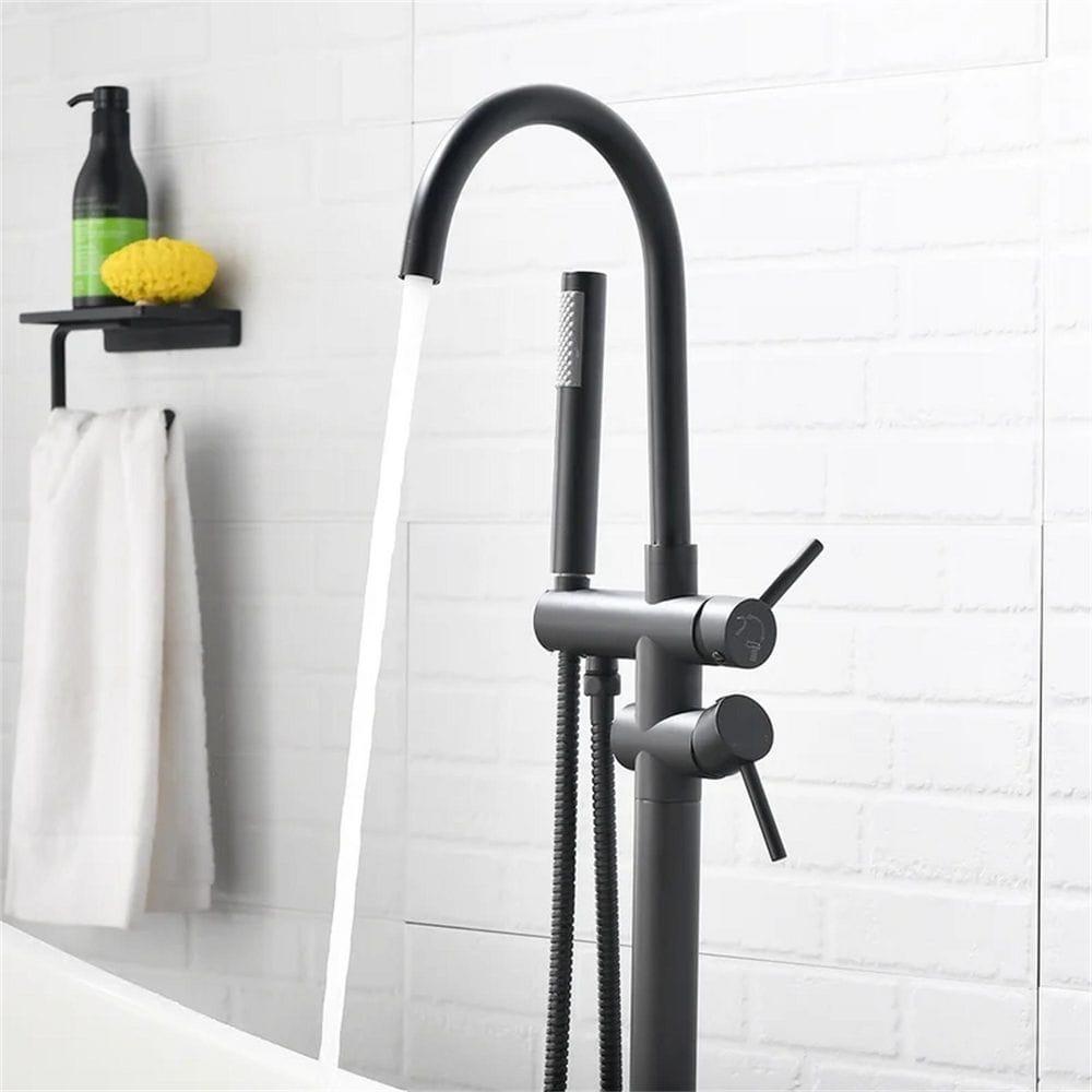 Freestanding Tub Faucet Tub Filler - Floor Mount Bathtub Faucet with Handheld Shower - Matte Black Shower Faucet Free Standing Bathroom Faucets SHUNLI