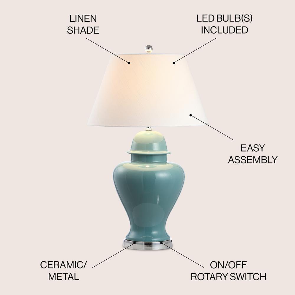 33" Ceramic/Iron LED Table Lamp, Empire Shade, Brass Fittings - JONATHAN Y