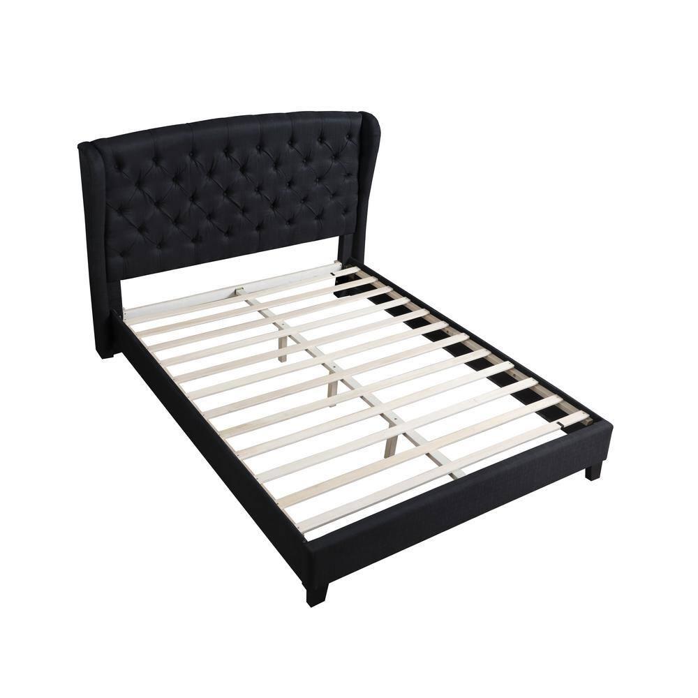 Best Master Frances Solid Wood/Fabric Upholstery East King Platform Bed - Black