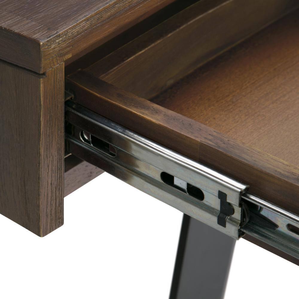 Simpli Home Lowry Solid Acacia Wood Desk, Industrial Style with Keyboard Tray and 2 Drawers