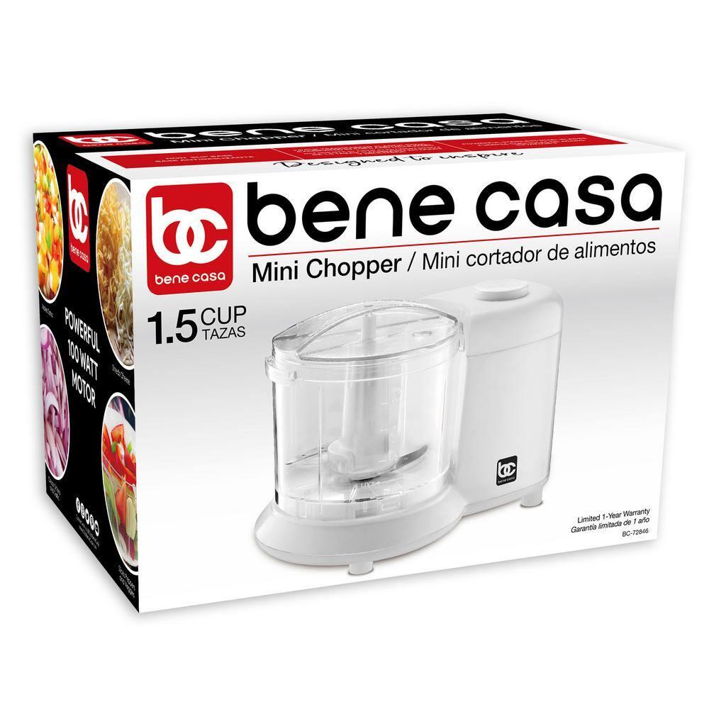 Bene Casa Mini Chopper in white, stainless-steel blade mini chopper, pule control, dishwasher safe chopper, mincer, dicer, powerful motor
