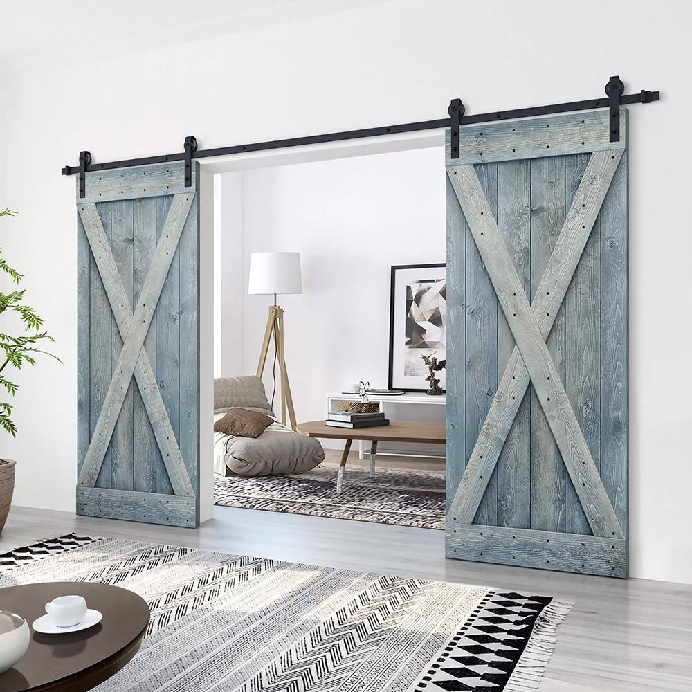 Calhome 84'' Solid Wood Barn Doors Painted without Installation Hardware Kit Barn Door