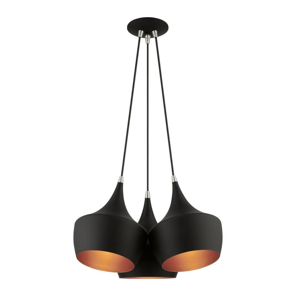 41083-04-Livex Lighting-Waldorf - 3 Light Cluster Pendant In Mid Century Modern Style-18.5 Inches Tall and 20.5 Inches Wide-Black Finish