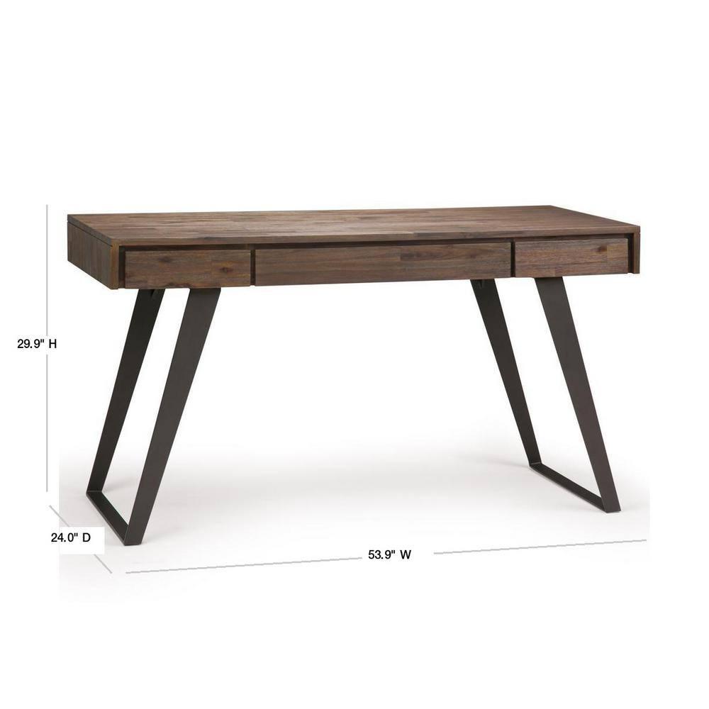 Simpli Home Lowry Solid Acacia Wood Desk, Industrial Style with Keyboard Tray and 2 Drawers