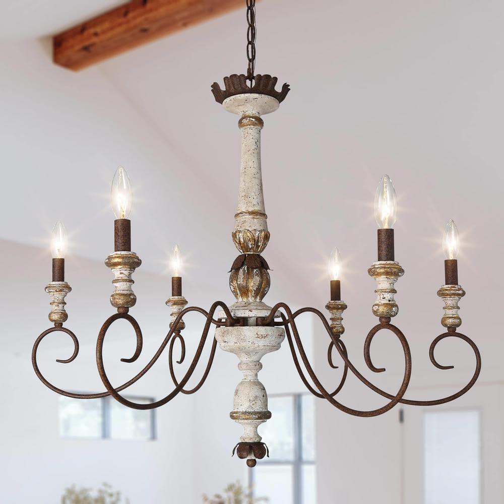 The Gray Barn French Country 6-Light Wood Chandelier Classic Farmhouse Lights - 31.1" D x 28" H