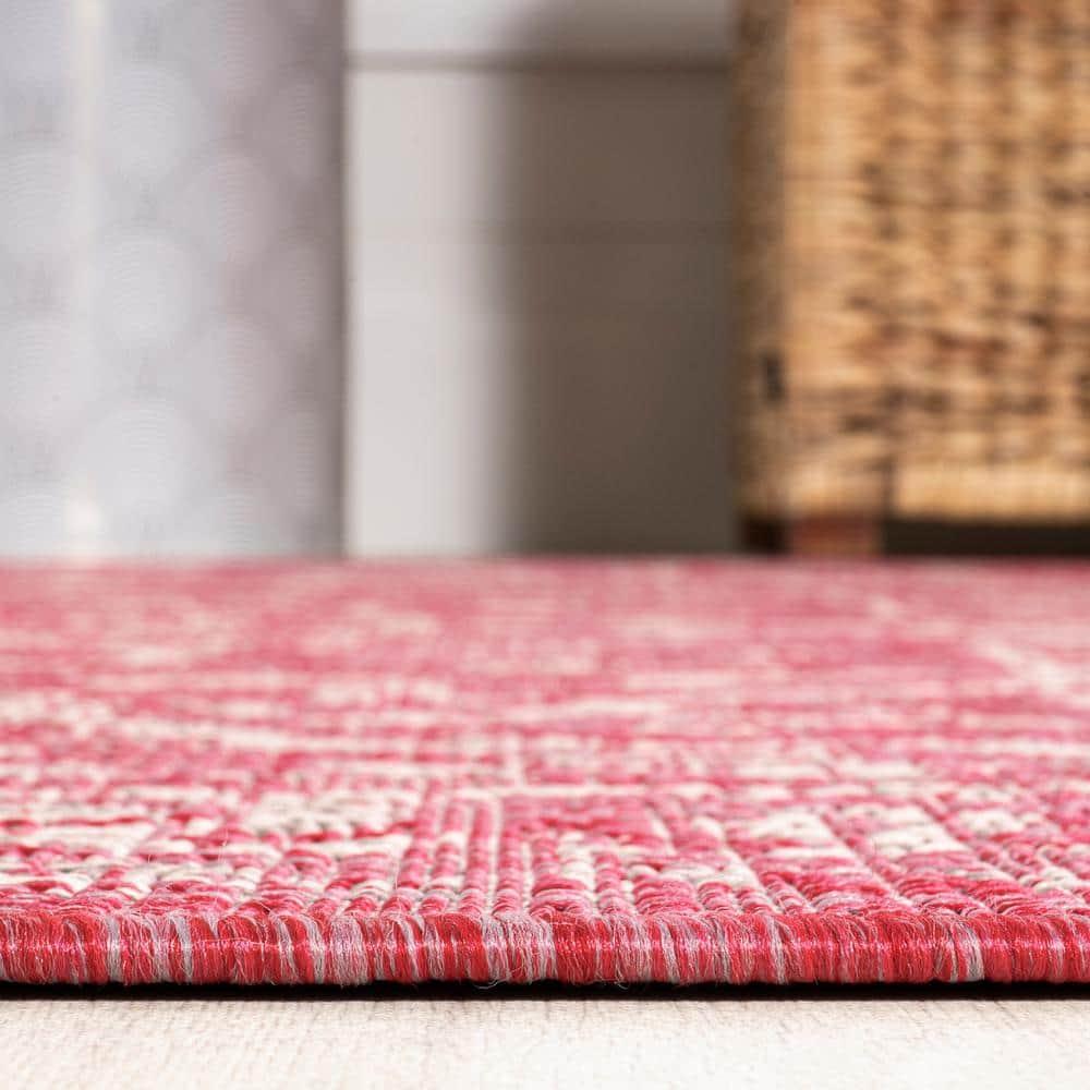 9' x 12' Malta Bohemian Medallion Textured Weave Indoor/Outdoor Area Rug, Fuchsia/Light Gray - JONATHAN Y
