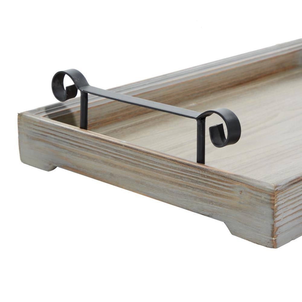DecMode 20", 17"W Beige Wood  Tray with Metal Handles, 2-Pieces