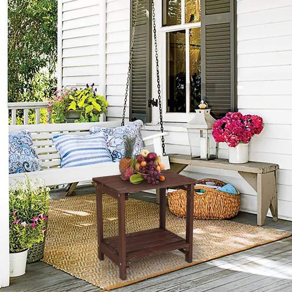 Ktaxon 19" Wood Side Table Square Small Sofa End Table Light Brown, Patio Garden End Table for Indoor and Outdoor