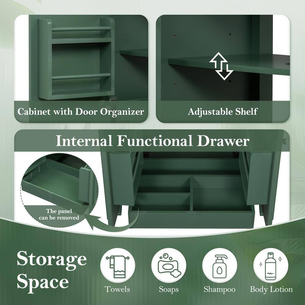 Christopher Knight Home Alison 30" Modern Rubberwood Bathroom Vanity with Ceramic Sink, Shelves and Drawer, Green