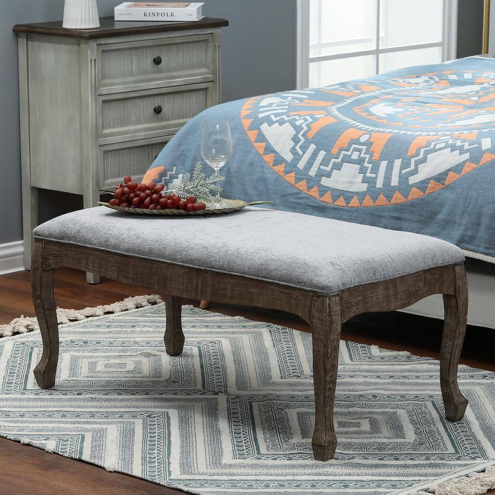 LuxenHome Upholstered Gray Linen Entryway and Bedroom Bench