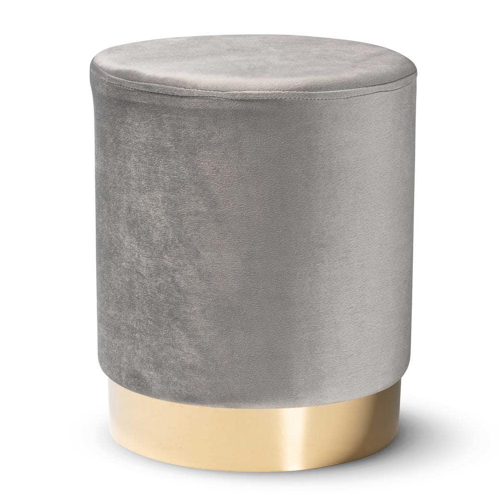 Chaela Velvet Metal Ottoman Gray/Gold - Baxton Studio