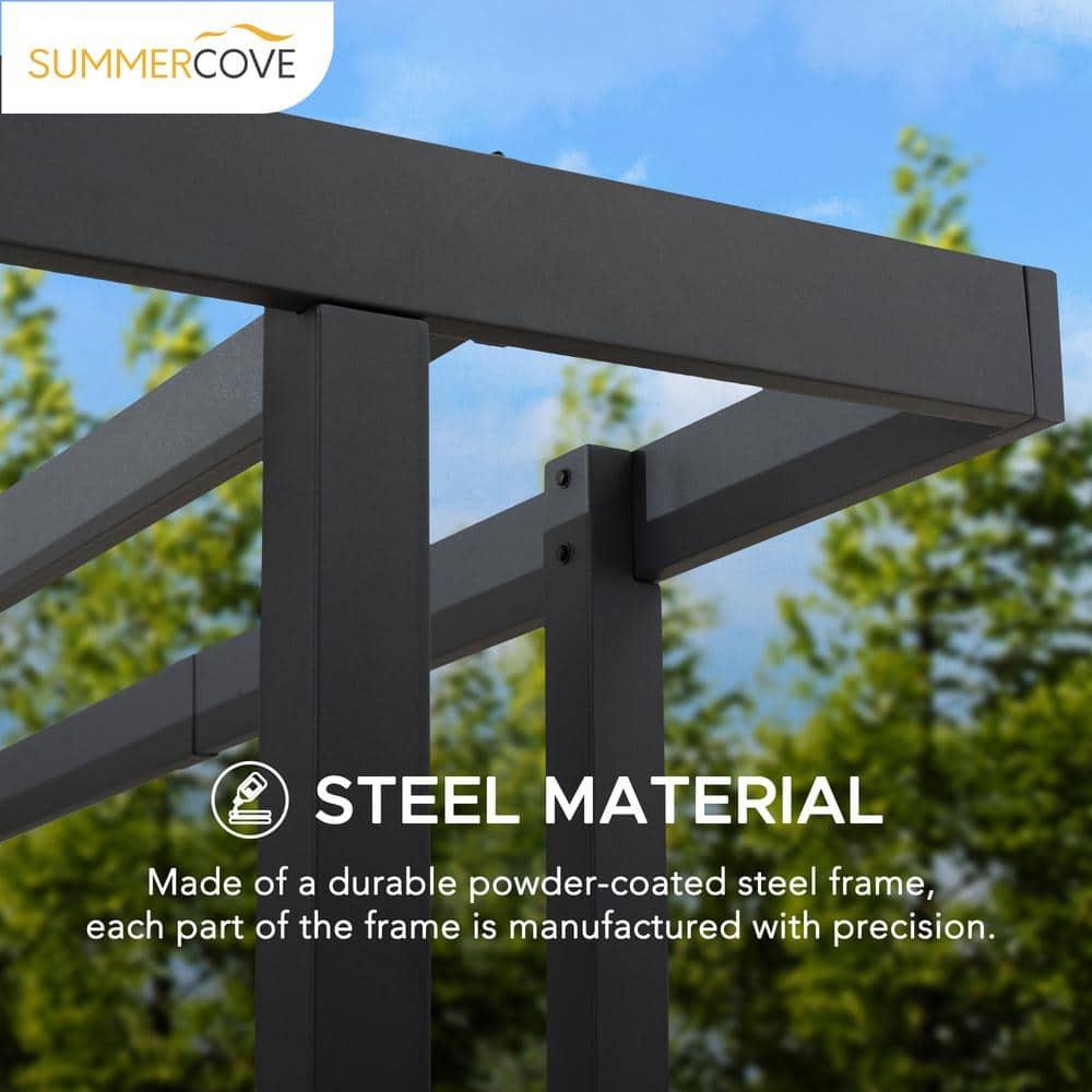 Sunjoy Sunjoy Marbella Pergola 10 x 12 ft. Outdoor Black Steel Frame Pergolas All-Season Durability High-Wind Rating for Outdoor Patio Deck Garden