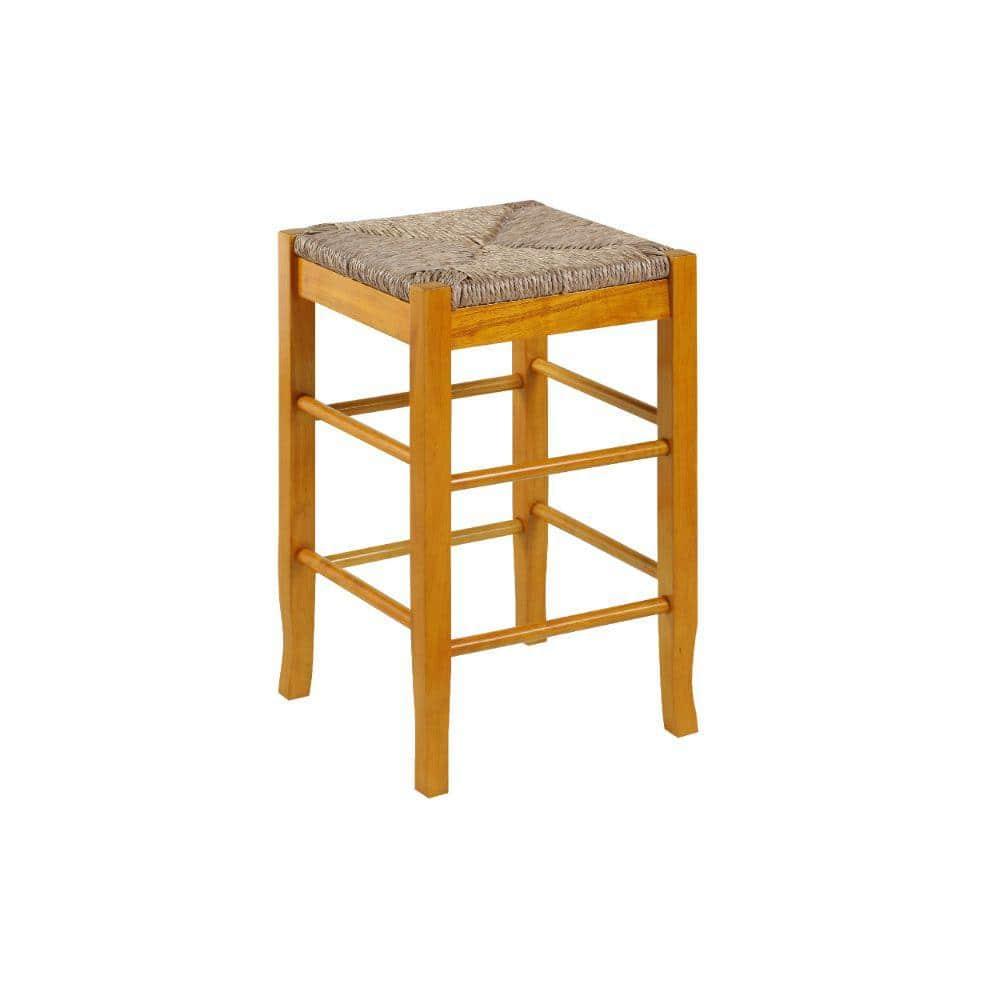 24" Rush Seat Counter Height Barstool Oak - Boraam: Hardwood Frame, Handwoven Seat, Floor Glides
