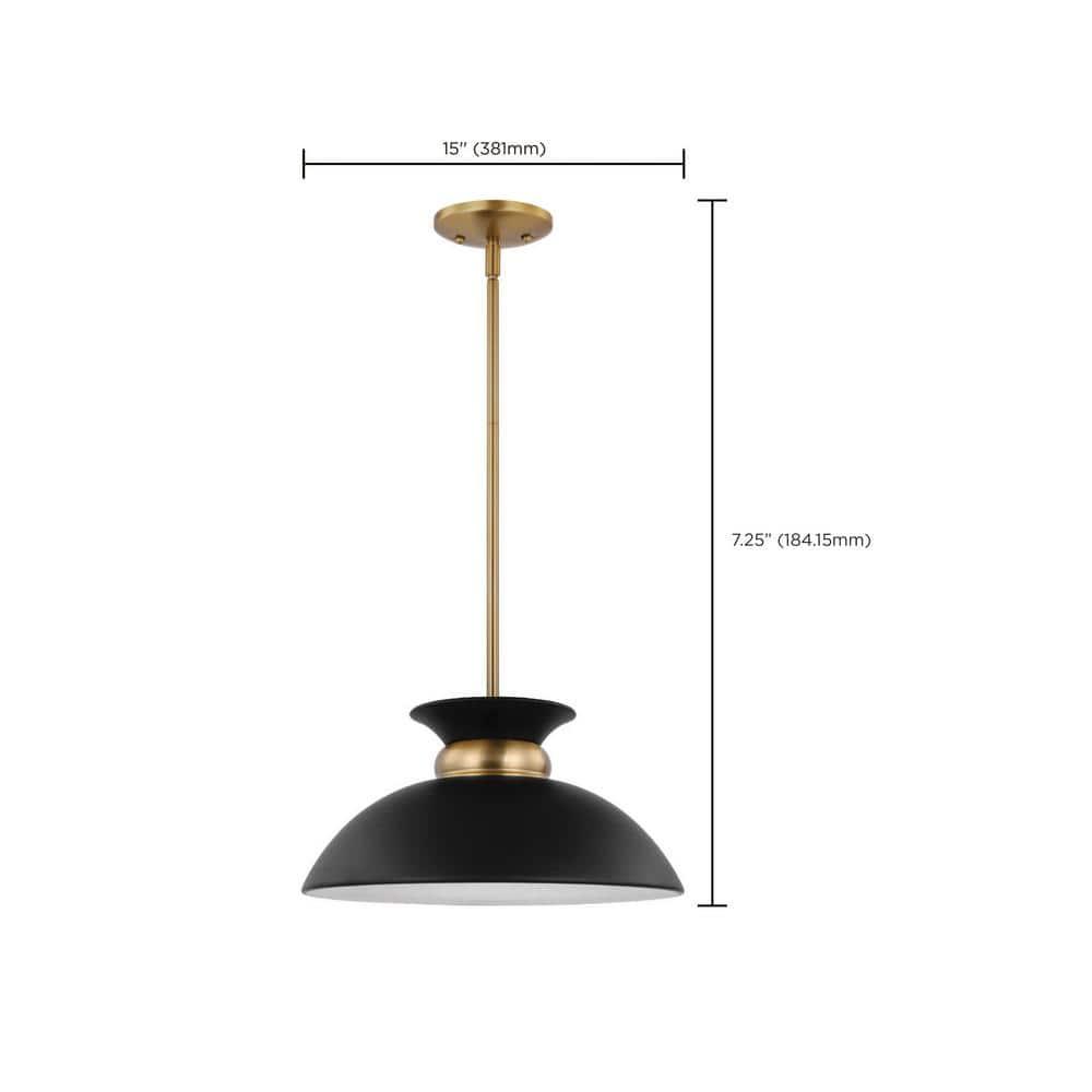 Nuvo Lighting Perkins 1 Light Small Pendant Matte Black with Burnished Brass