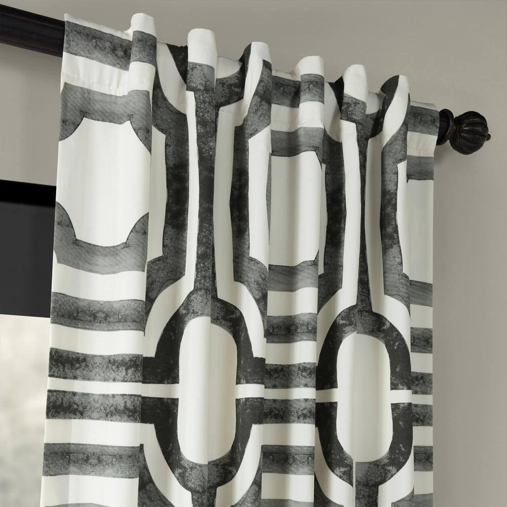 HPD Half Price Drapes Geometric Printed Curtains 108 Inches Long Luxury Cotton Curtains (1 Panel) Room Darkening Window Curtains for Bedroom & Living Room, 50W x 108L, Mecca Geometric Steel