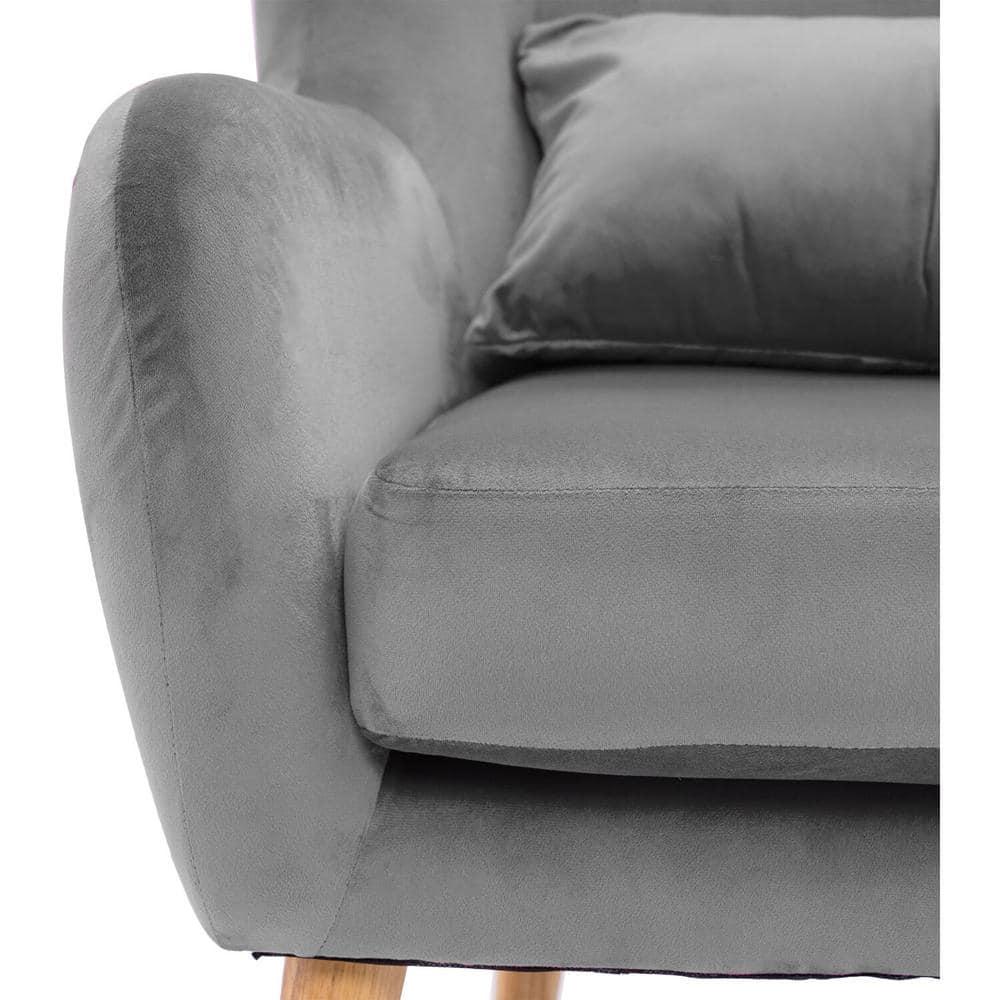 Critter Sitters Kids Wingback Accent Chair with Lumbar Pillow Faux Velvet with Wooden Legs, Gray