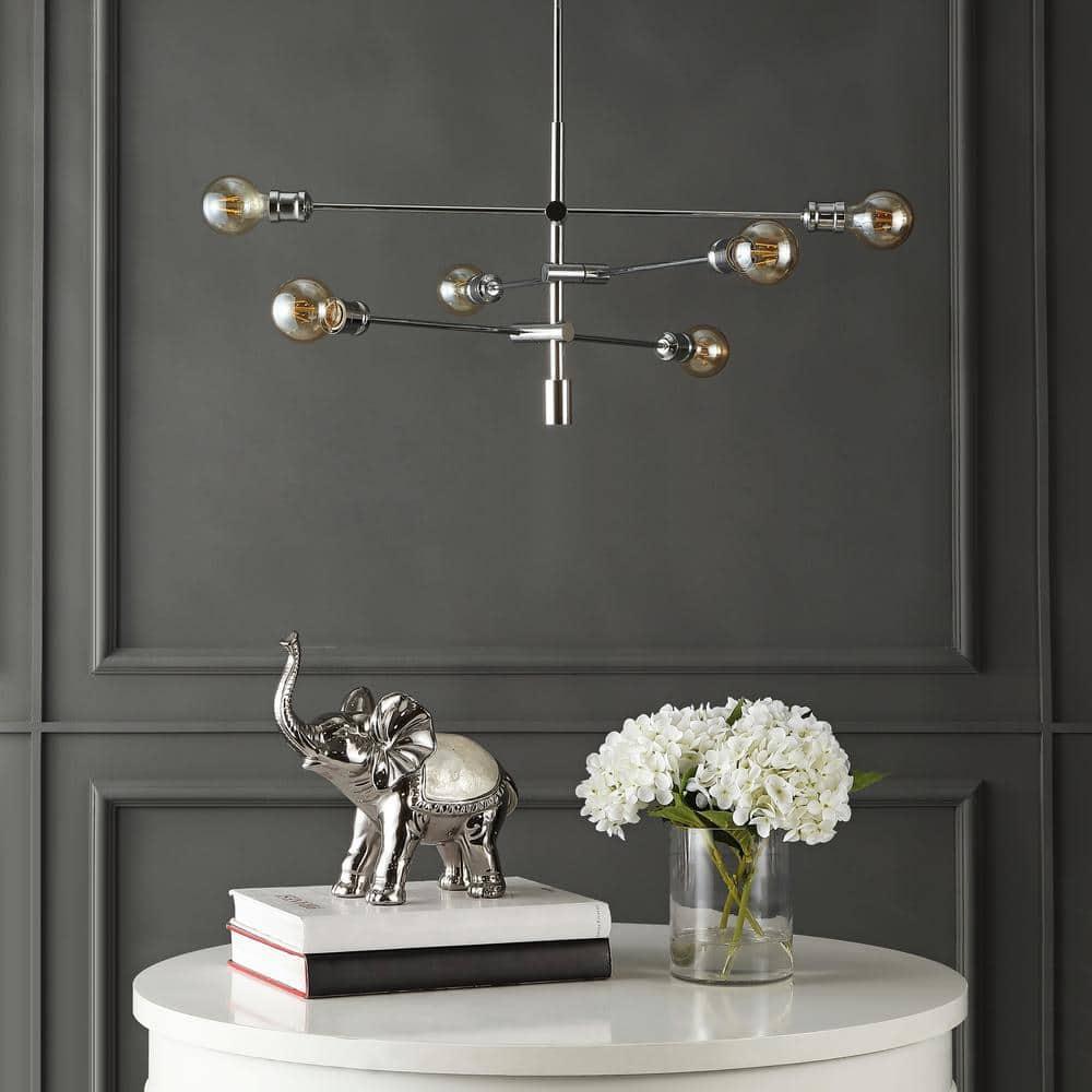 Atlas 36" 6-Light Modern Vintage Iron Arm-Adjustable LED Chandelier, Chrome