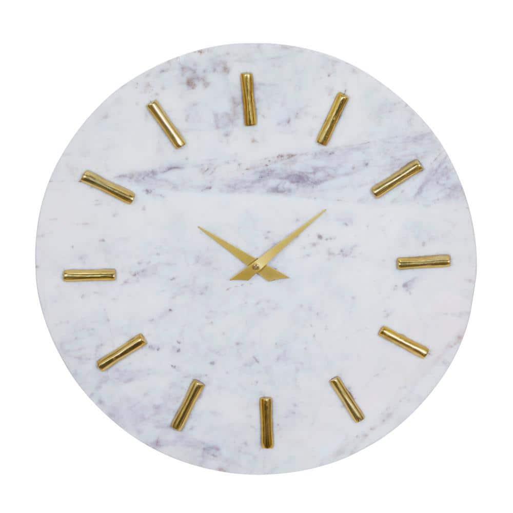 CosmoLiving by Cosmopolitan Marble Decorative Wall Clock with Gold Metal Accents