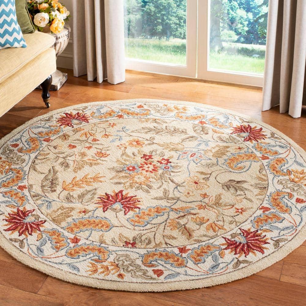 SAFAVIEH Chelsea Alaia Floral Wool Area Rug, Ivory, 3' x 3' Round